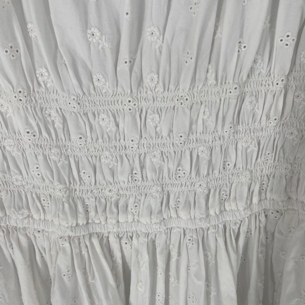 Doen Isolde Midi Dress Salt White Eyelet Cotton Smocked Puff Sleeve Womens XL - Picture 14 of 16